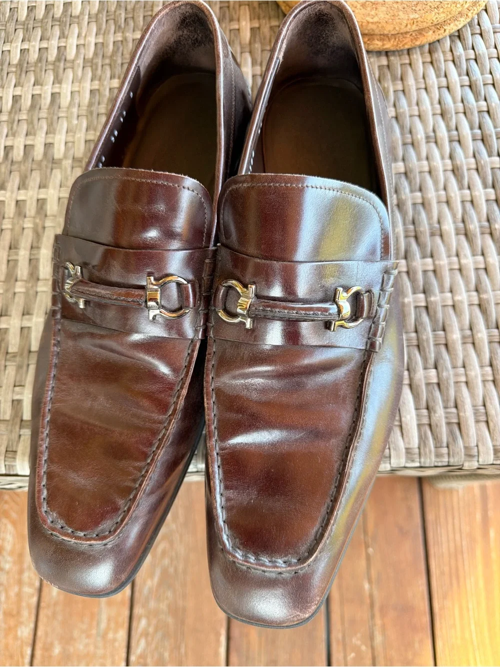 Salvatore Ferragamo Dark Brown Leather Slip-On Loafers